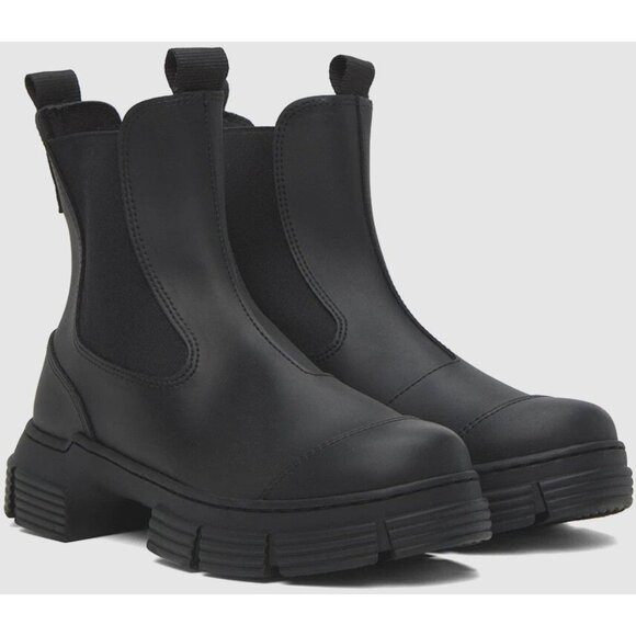 Ganni Recycled Rubber City Chelsea Boots Size 39 US 9 Womens Black $295